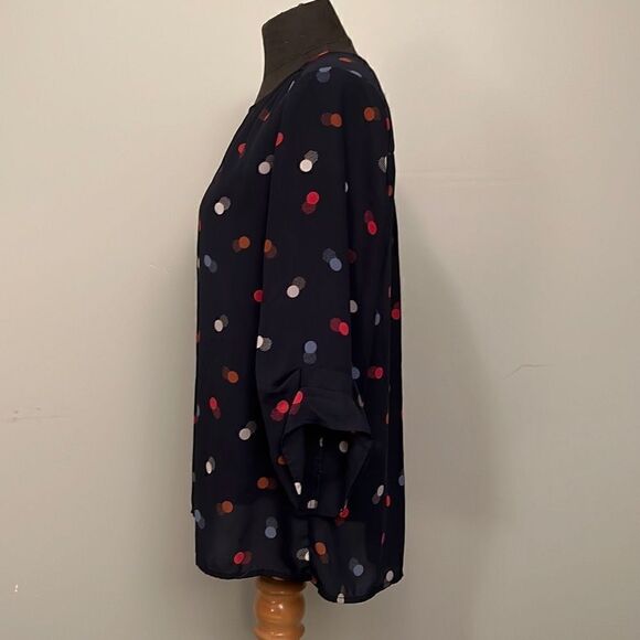 Pleione Women's Black Polka Dot 3/4 Sleeve Multi Layered Blouse - Picture 5 of 7